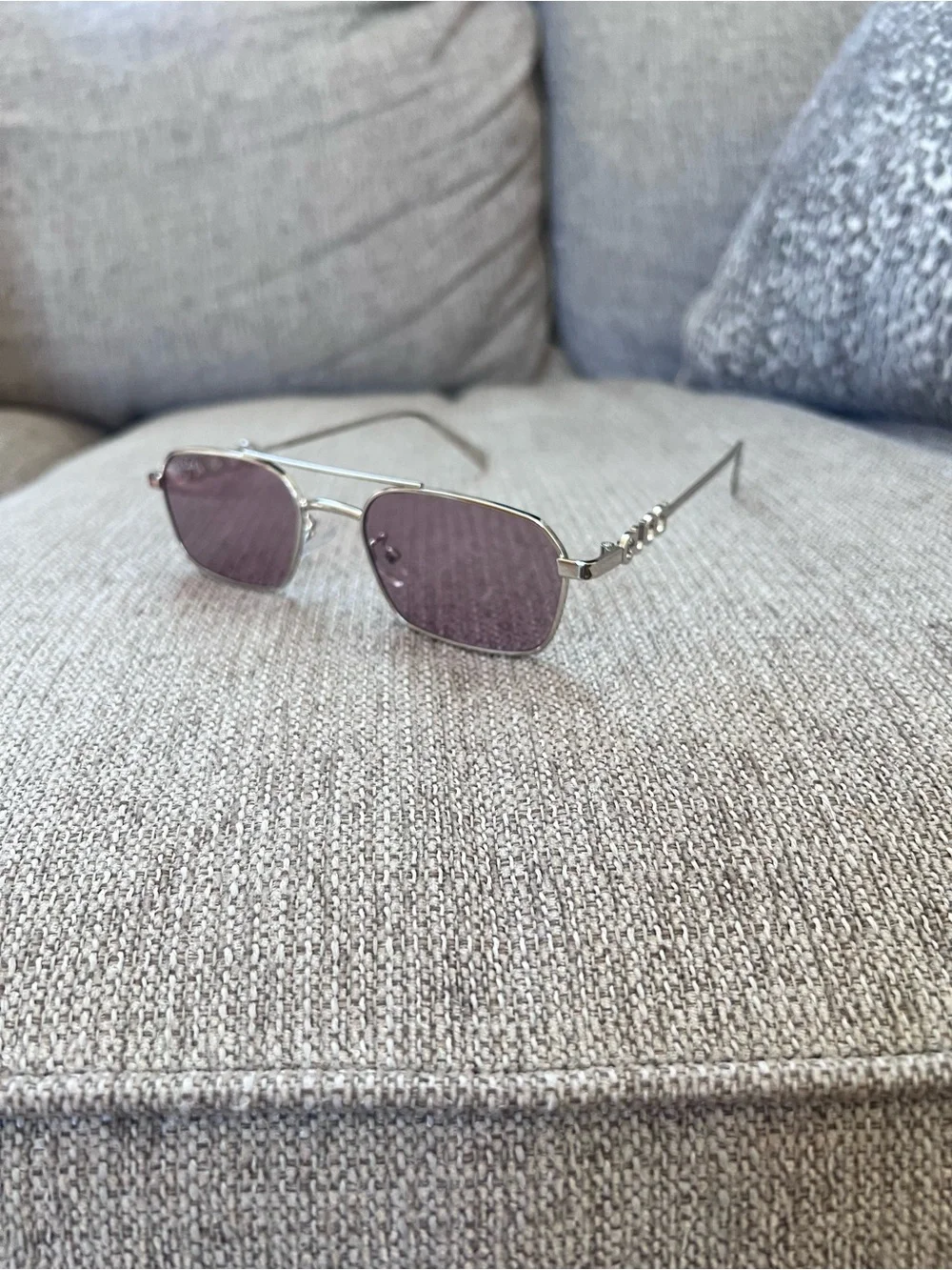 Gucci Petit GG Silver Frame Sunglasses with Purple Lenses